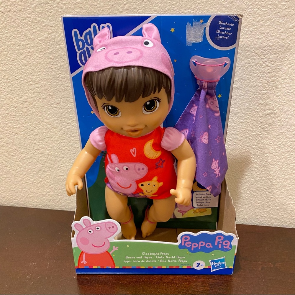 Baby Alive  11" Baby Doll Dressed as Peppa Pig  "Good Night Peppa" Book
